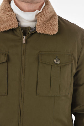 Utility Down Jacket with Removable Shearling Collar