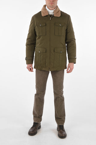 Utility Down Jacket with Removable Shearling Collar