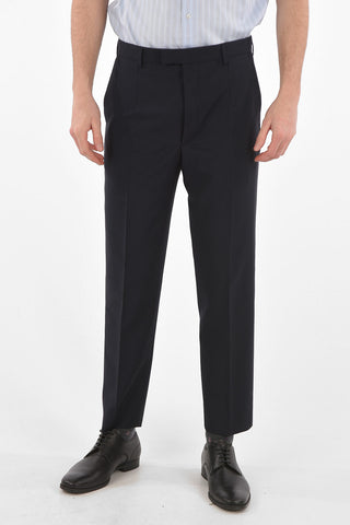 Wool Blend Pants with Belt Loops and Hidden Fastening