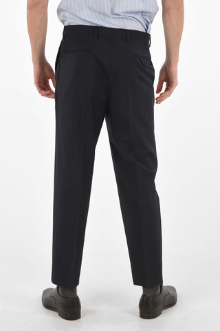 Wool Blend Pants with Belt Loops and Hidden Fastening