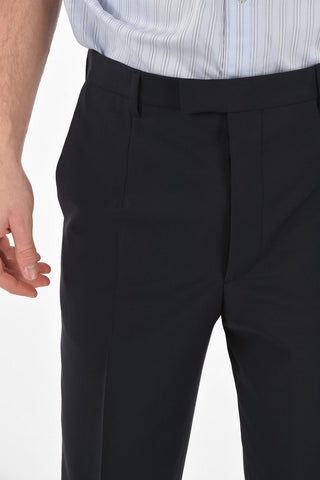 Wool Blend Pants with Belt Loops and Hidden Fastening