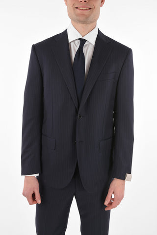 2-Piece LEADER Pinstriped Suit with Flap Pockets