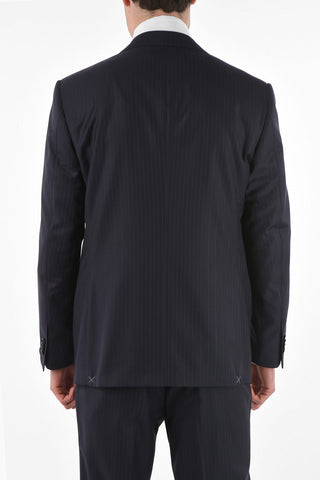 2-Piece LEADER Pinstriped Suit with Flap Pockets