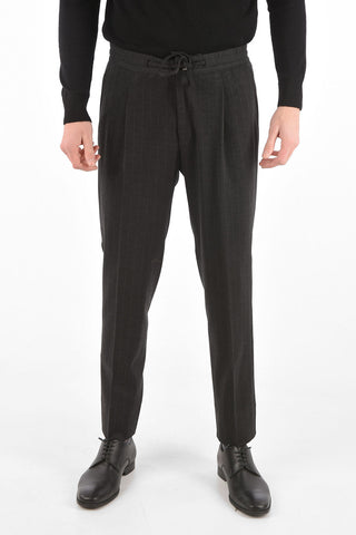 Pantaloni Drawstring Gessato in Lana Vergine