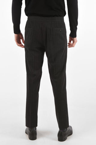 Pantaloni Drawstring Gessato in Lana Vergine