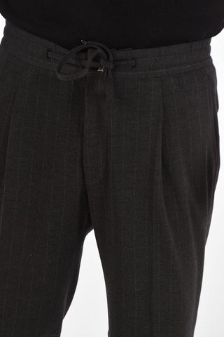 Pantaloni Drawstring Gessato in Lana Vergine