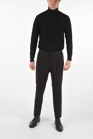 Pantaloni Drawstring Gessato in Lana Vergine