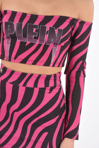 completo motivo animalier con top off shoulder