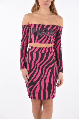 completo motivo animalier con top off shoulder