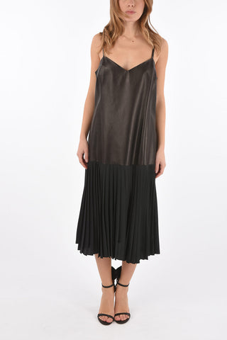 Leather Dress with Pleated Skirt