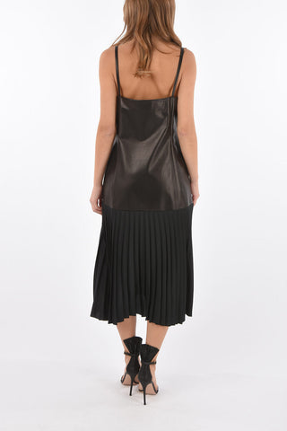 Leather Dress with Pleated Skirt