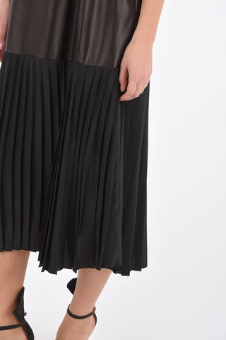 Leather Dress with Pleated Skirt