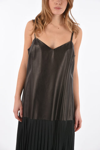 Leather Dress with Pleated Skirt