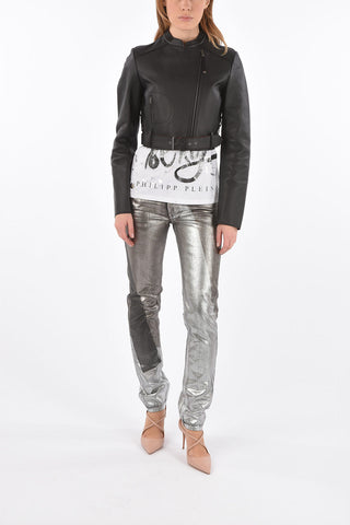 BLACK GOLD giubbotto biker L-MIMYY crop in pelle 