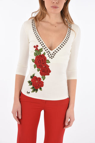 golden studded details SAMMIA V neck sweater