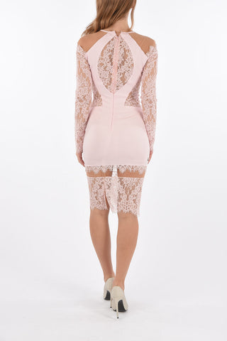 vestito attillato LACK in pizzo con maniche cold off shoulder