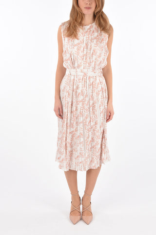 Floral Printed Pleated Dress with Belt