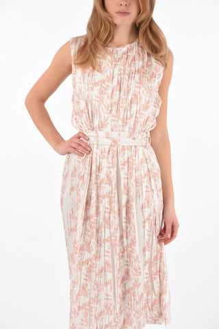 Floral Printed Pleated Dress with Belt