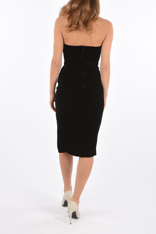 velvet split-side hem KLEIN strapless dress