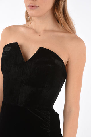 velvet split-side hem KLEIN strapless dress
