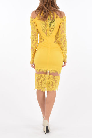 COUTURE vestito longette LACK in pizzo cold-shoulder