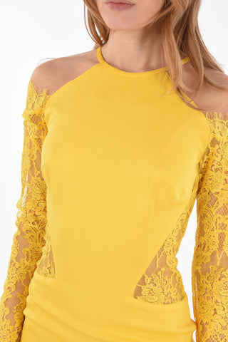 COUTURE vestito longette LACK in pizzo cold-shoulder