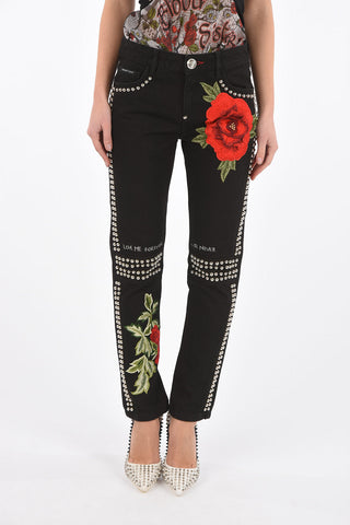 roses embroidered MELROSE ALBERTA CREY jeans with studs