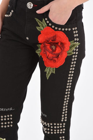 roses embroidered MELROSE ALBERTA CREY jeans with studs