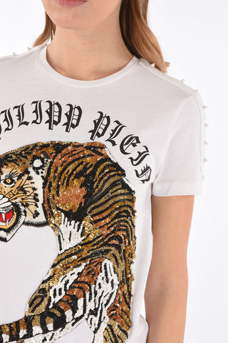 maxi embroidered tiger crew-neck t-shirt