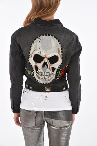 denim CLAUDINE BORN crop jacket with silvery buttons