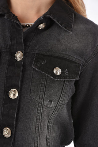 denim CLAUDINE BORN crop jacket with silvery buttons