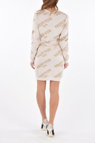 COUTURE knitted and rhinestone embellished WRITTEN PLEINED bodycon dress 