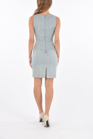 Crystal details denim bodycon dress with split on the back