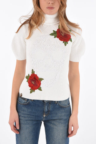 COUTURE embroidered ROSE IS STILL A ROSE turtle-neck sweater