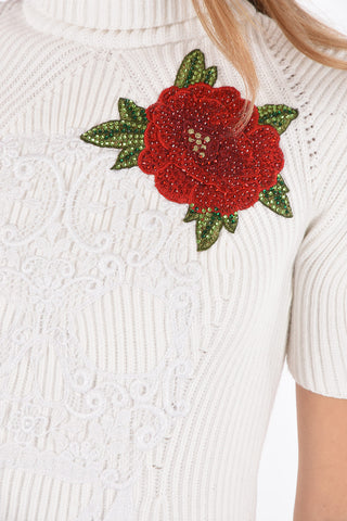 COUTURE embroidered ROSE IS STILL A ROSE turtle-neck sweater