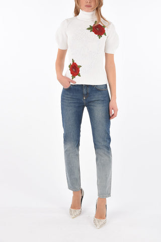 COUTURE embroidered ROSE IS STILL A ROSE turtle-neck sweater