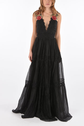 COUTURE silk WATTS POLINA floor lenght dress with accordion details