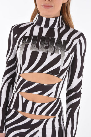 zebra-patterned mini sheat dress with cut out details