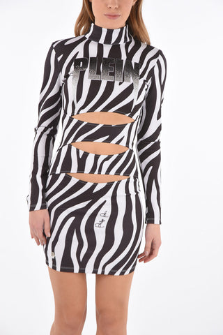 zebra-patterned mini sheat dress with cut out details