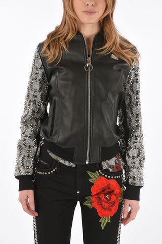 COUTURE Leather and studded sleeve SNAKE WATER bomber