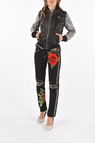 COUTURE Leather and studded sleeve SNAKE WATER bomber