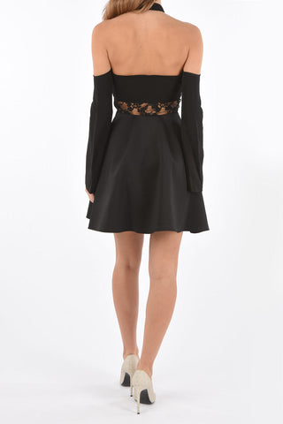 jacquard off-shoulder INES halterneck dress with plunging neckline