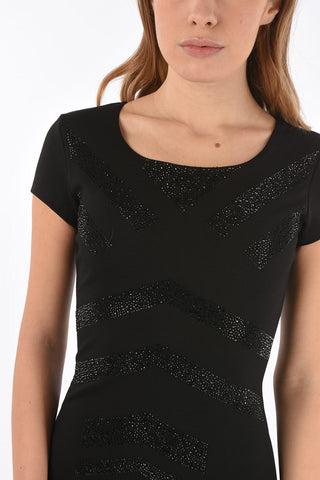mini dress attillato VILENA con strass e manica corta