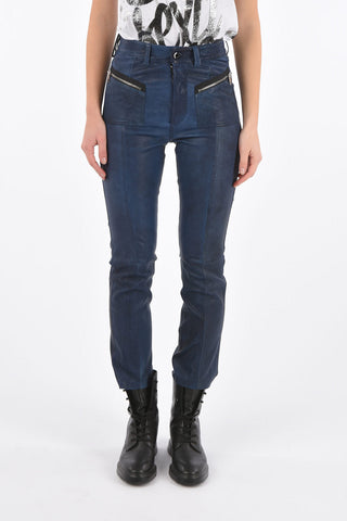 leather L-NIKIA pants with ankle zip