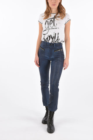 leather L-NIKIA pants with ankle zip