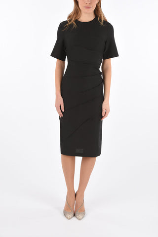 split-back hem short sleeve midi bodycon dress
