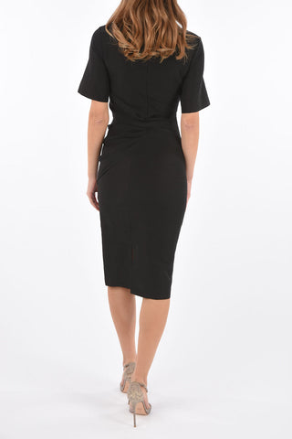 split-back hem short sleeve midi bodycon dress