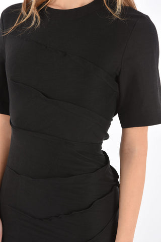 split-back hem short sleeve midi bodycon dress