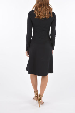 virgin wool maxi pocket front midi dress with cut out detail