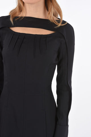 virgin wool maxi pocket front midi dress with cut out detail